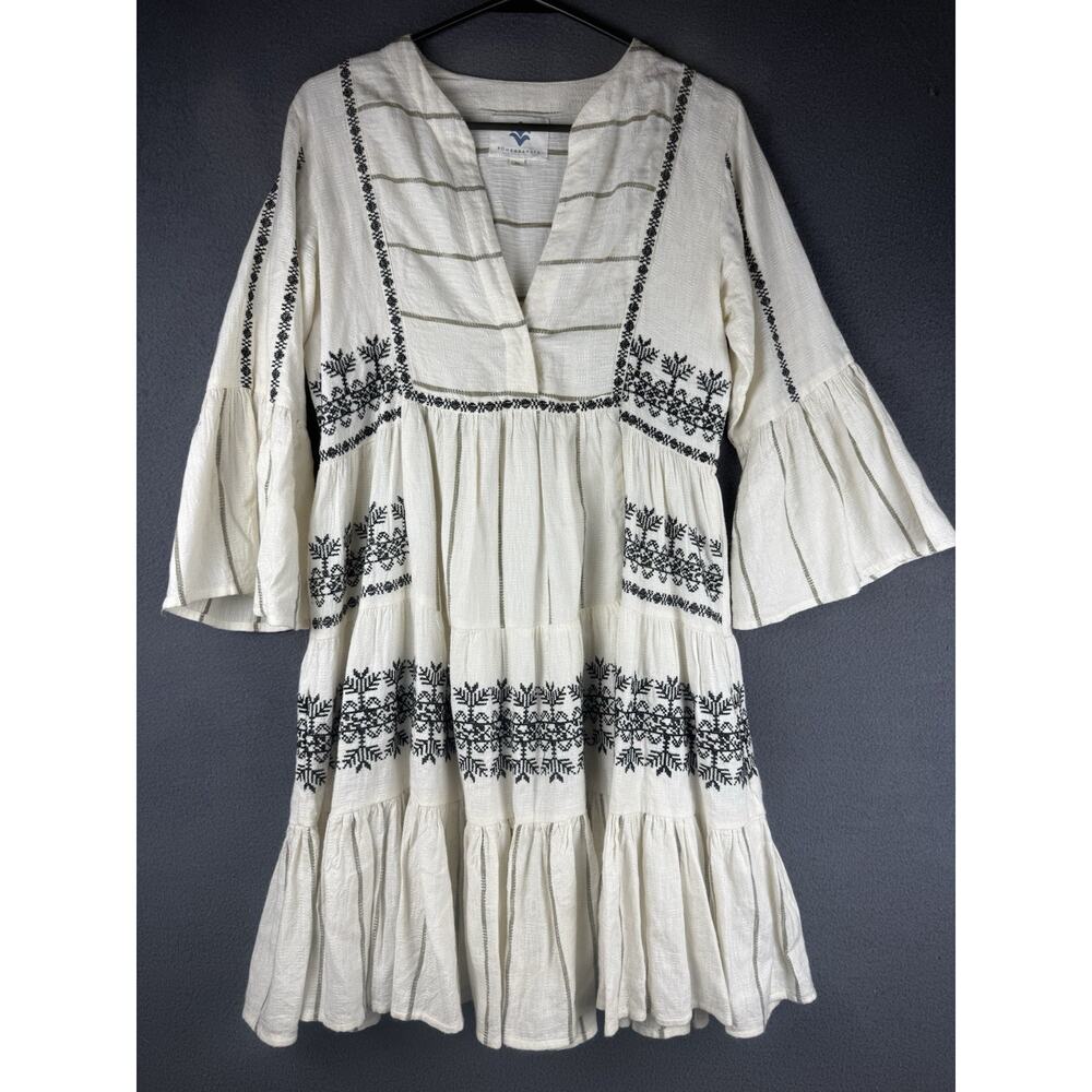 Pomegranate Viscose Three Quarter Sleeves dress With Embroidery Details Size M
